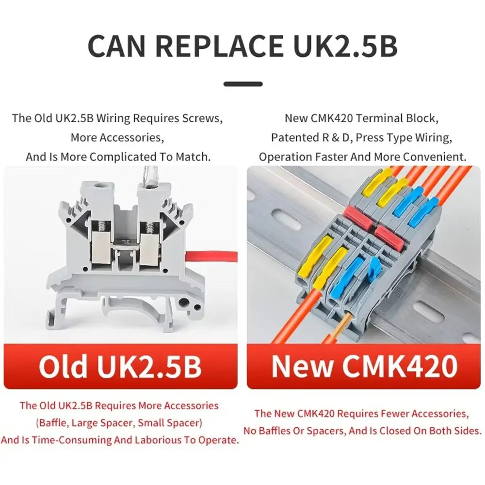 10Pcs CMK420 Din Rail Terminal Block 4mm2 11AWG DIN Mount Design Lever Type Rail Connector Color Coded Terminals 450V 32A