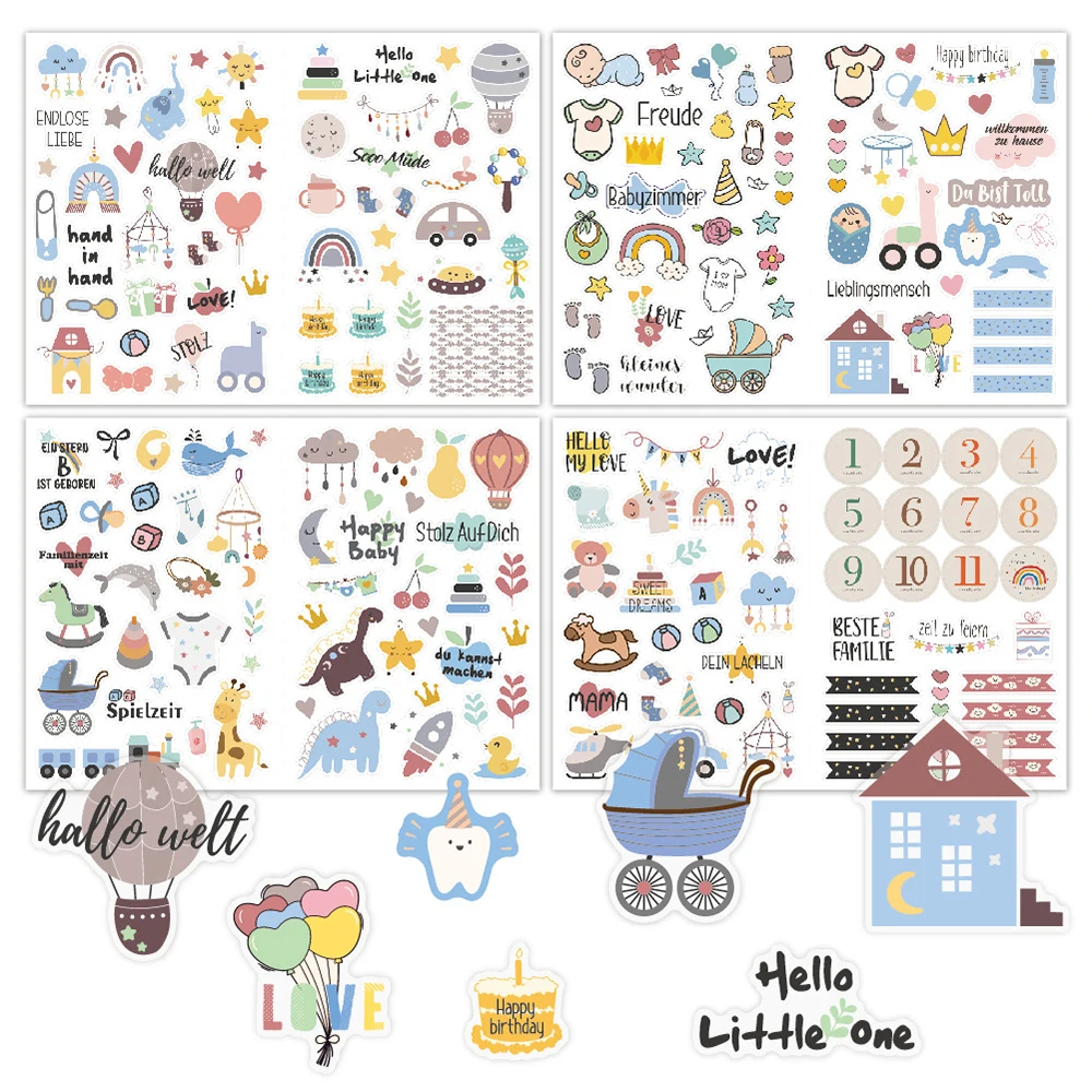 4 Sheets Baby Scrapbook Stickers DIY Scrapbooking Photo Albums Envelopes Decorative Stickers Stationery