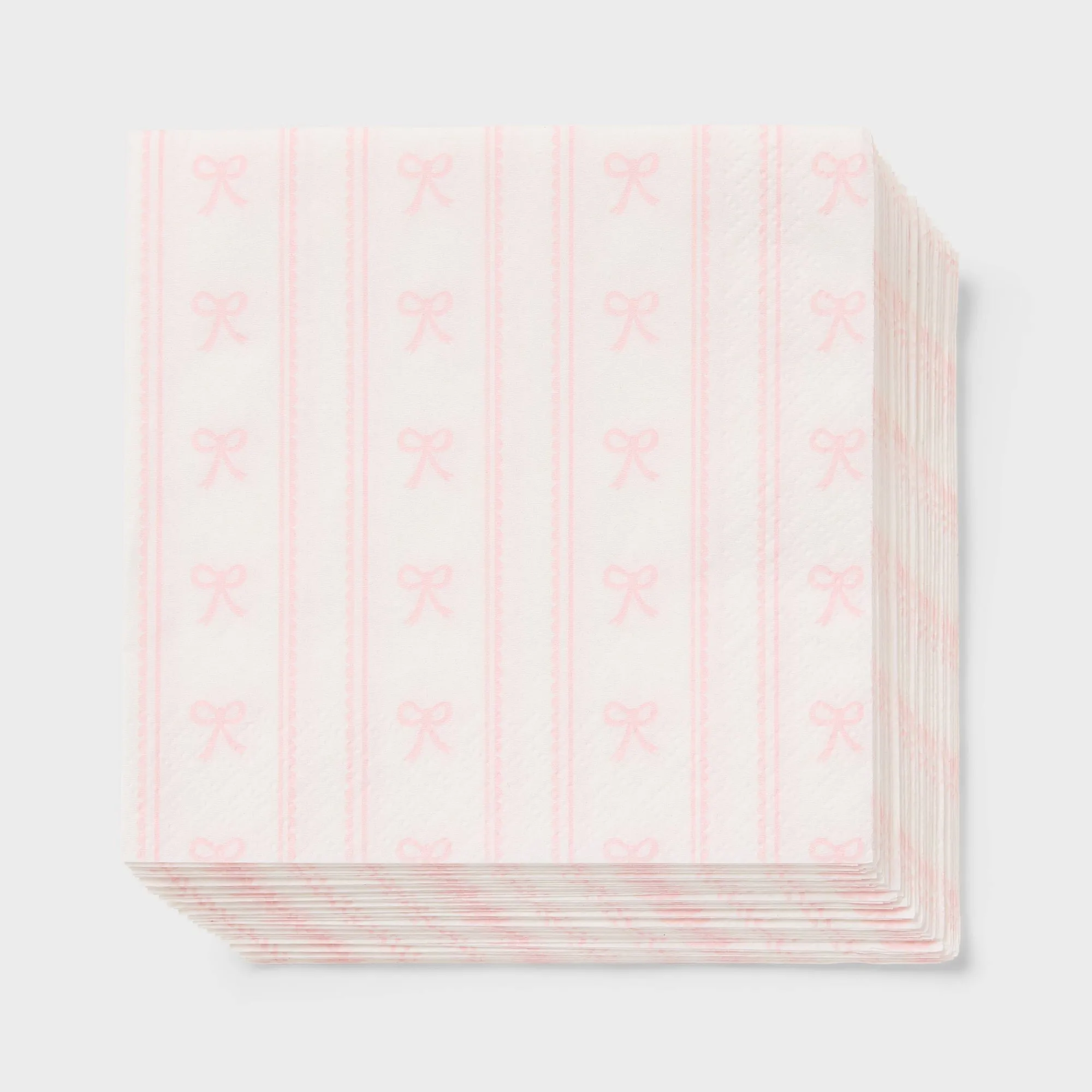 30ct Pink Dainty Bow Beverage Napkins Soft Paper Cocktail Napkins For Parties, Tea, Weddings, Table Decor