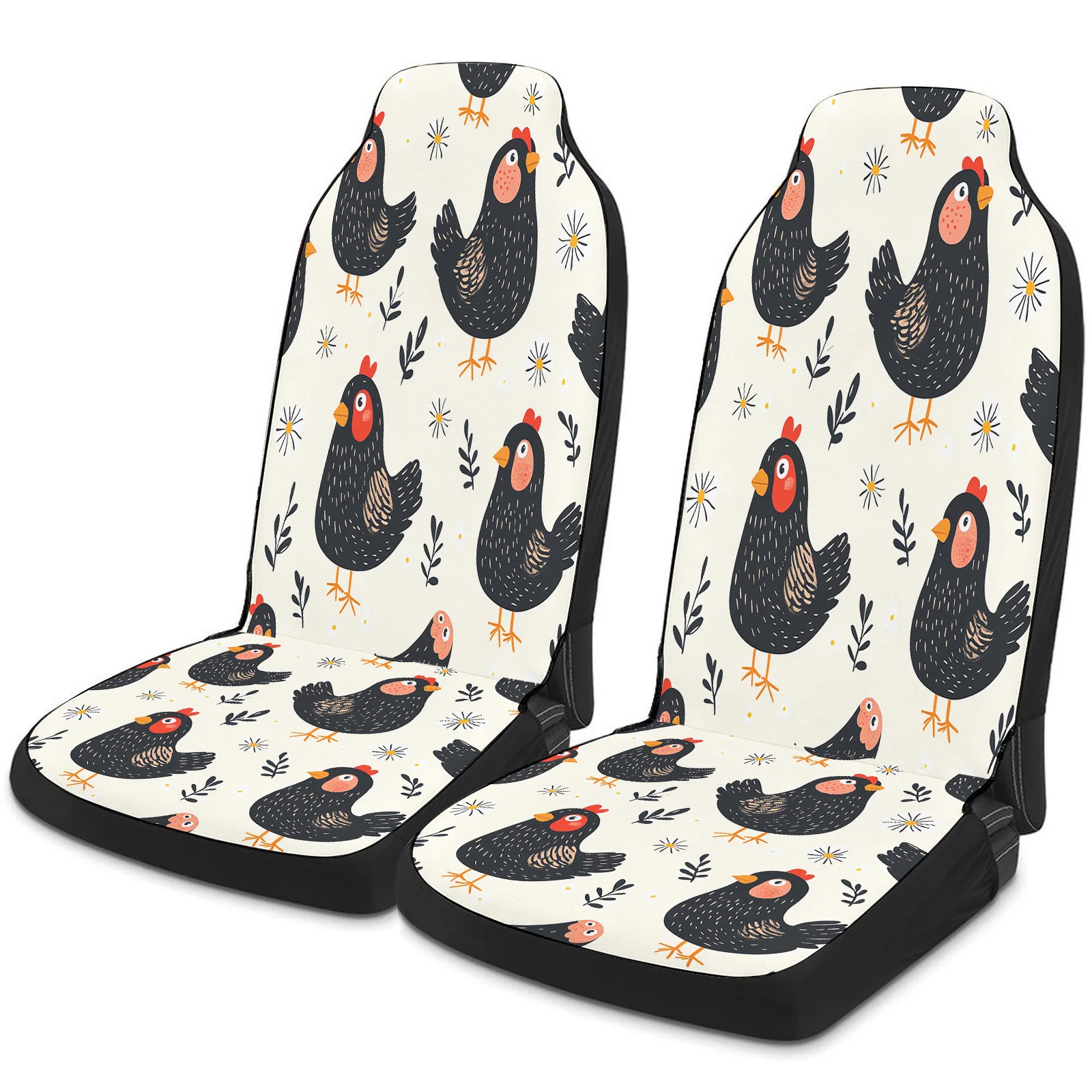 Chickens Pattern Themed Car Seat Cover Set For Most Cars Trucks, Trendy Breathable Car Seat Protector Covers Full Set, Universal