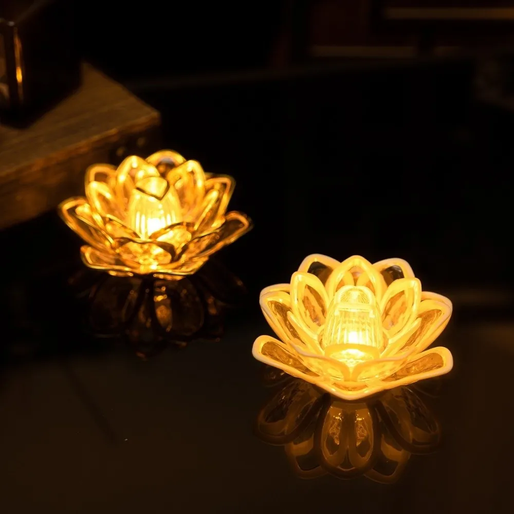 Warm Light Source LED Lotus Lamp Battery Operated Plastic Electronic Candle Light Atmosphere Lighting Night Light Meditation
