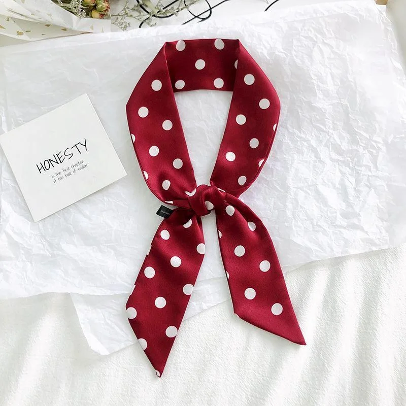 

Красный шелковый шарф в горошек, летний тонкий длинный шарф-бандо, женская рубашка, резинки для волос, обертка для сумки, модный аксессуар, бренд Fly Blue Valley