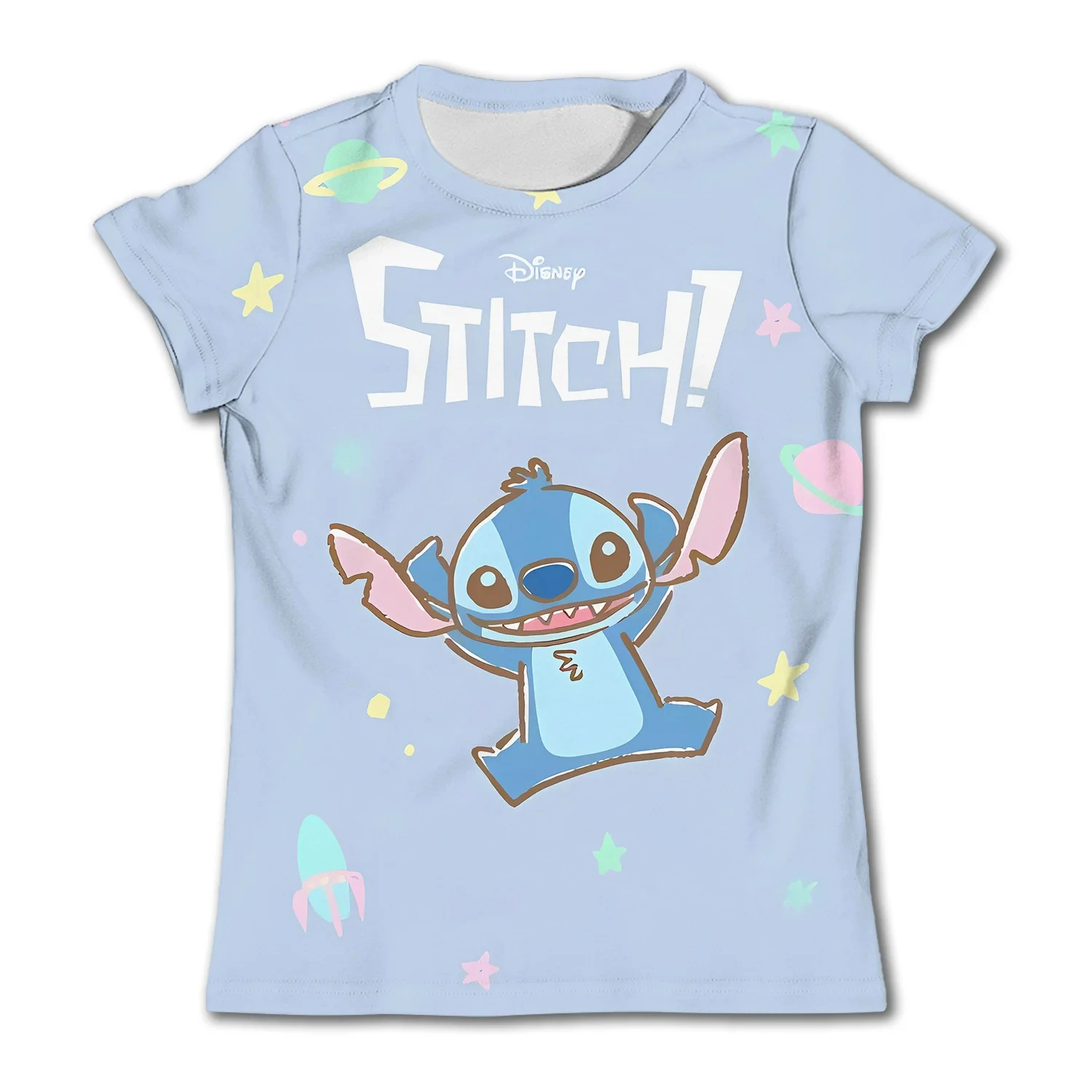 Cute Stitch Printed Girl Cartoon T-Shirt Children\'s Short Sleeve Summer Casual T-Shirt Boys Sports Shirt Quick Drying Tops Tee