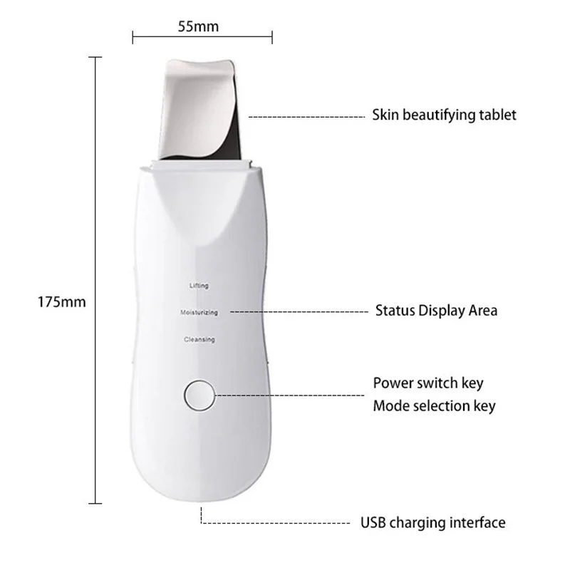 Nettoyeur de vibrations Ultrasnica, Peeling des Pores, spatule de saleté, grattoir pour la peau du visage, épurateur en acier inoxydable