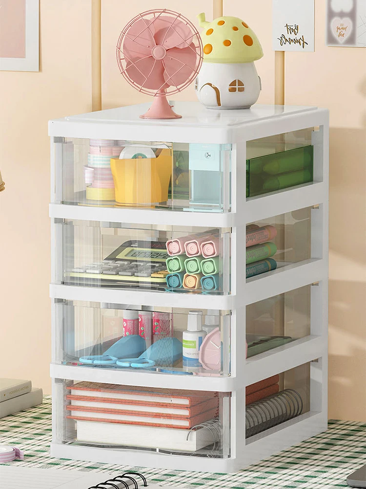 2/3/4 Layers Transparent Storage Cabinet | Plastic Stackable Storage Drawer Bins Desk Organizer Stackable Drawers for Desktop