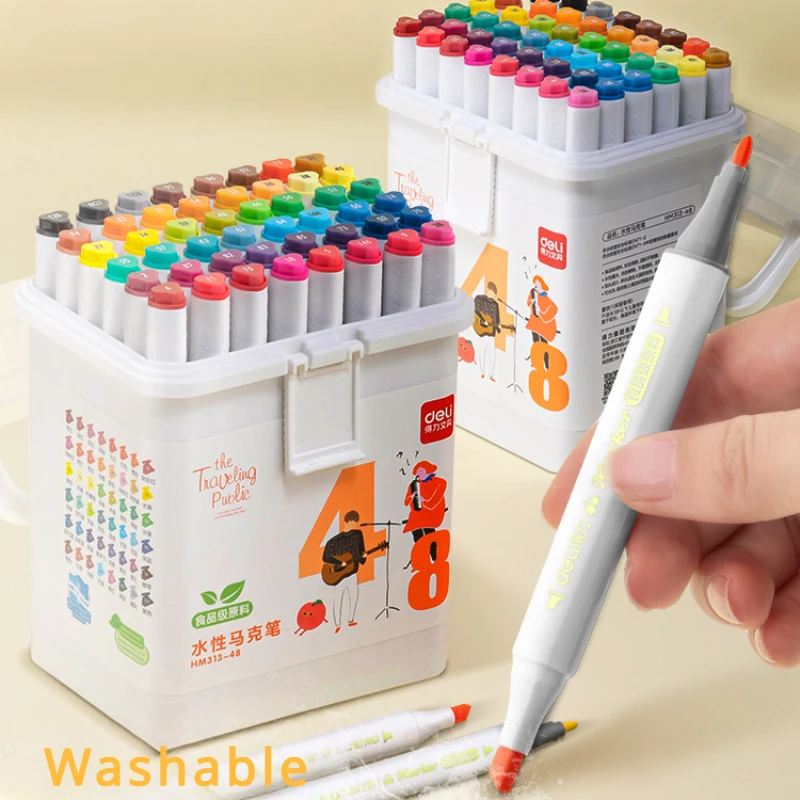 24/48 Colors Double-ended Markers Watercolor Pencils Washable Food-grade Raw Materials Safe for Kids Doodle Painting Art Set