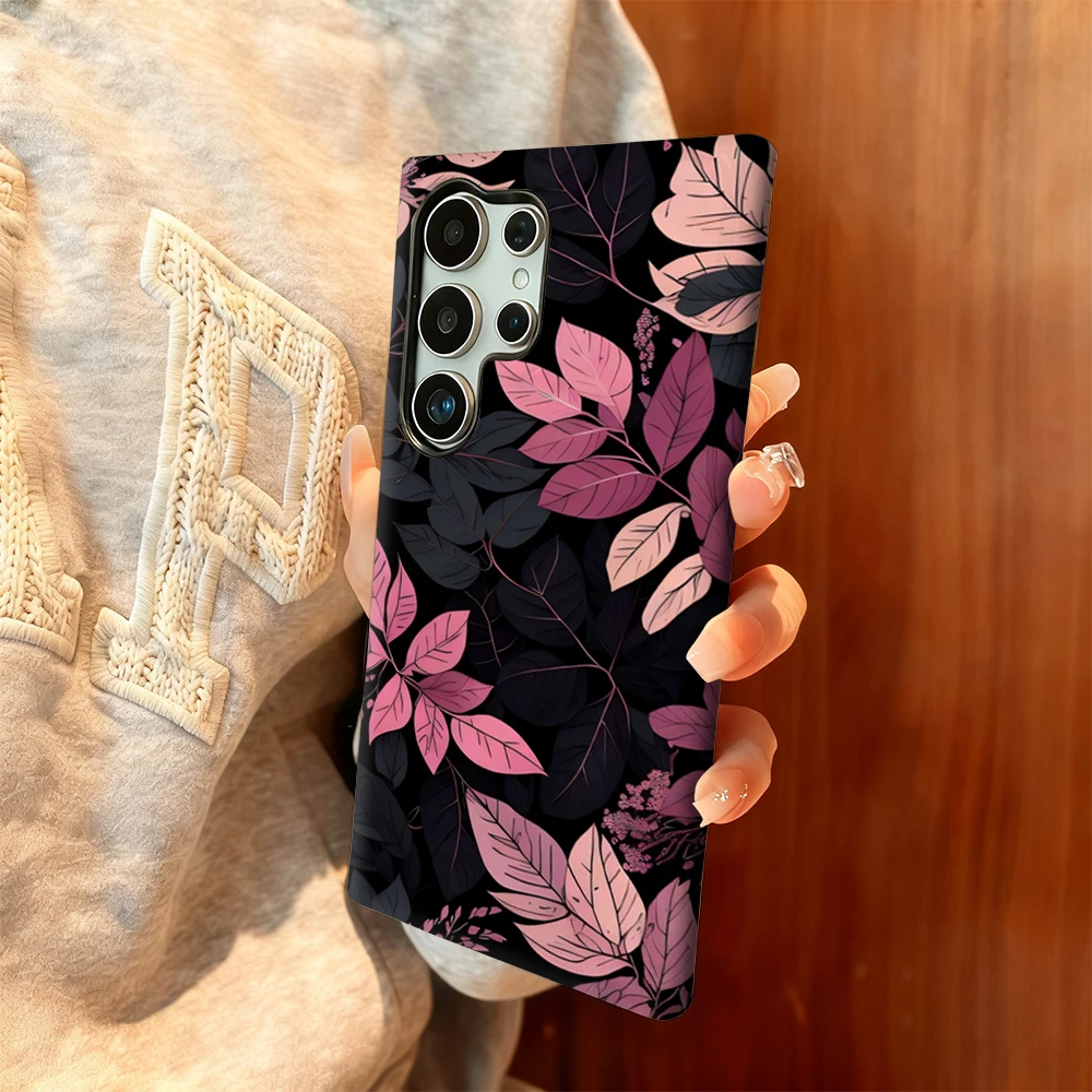 Funda de teléfono de follaje rosa para Samsung Galaxy S25 Ultra S24 S23 Ultra Plus cubierta trasera de doble capa a prueba de golpes
