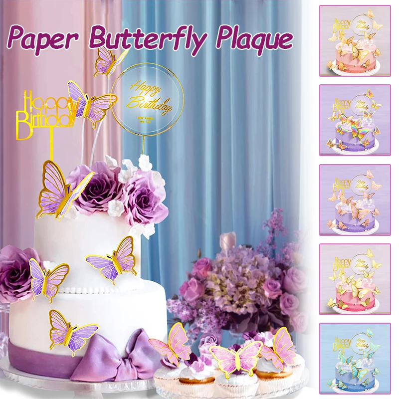 

Butterfly Cake Topper Kit Happy Birthday Theme Festival Decoration Diy New Butterfly Card Plug-In for Party Friends