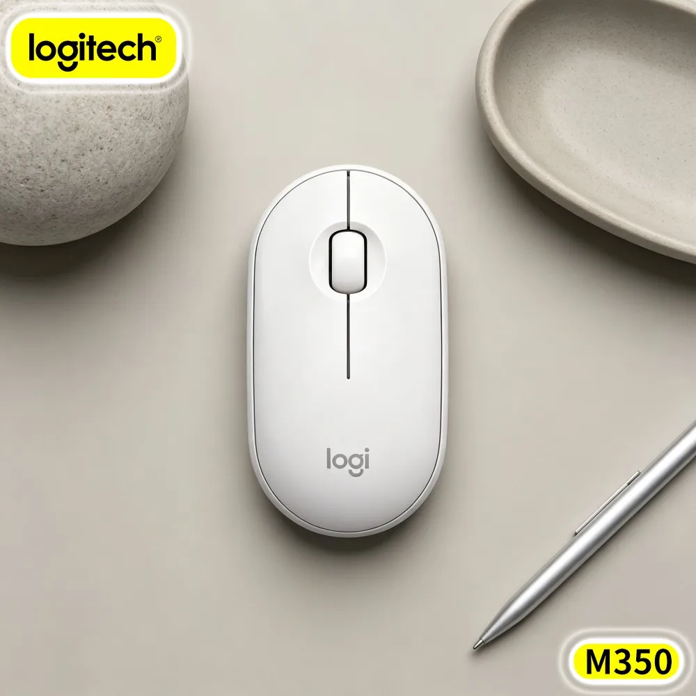 Logitech M350 Wireless Optical Mouse - Pebble Shape, Dual Connectivity, Quiet Clicks, 18-Month Battery, Multi-System Fit