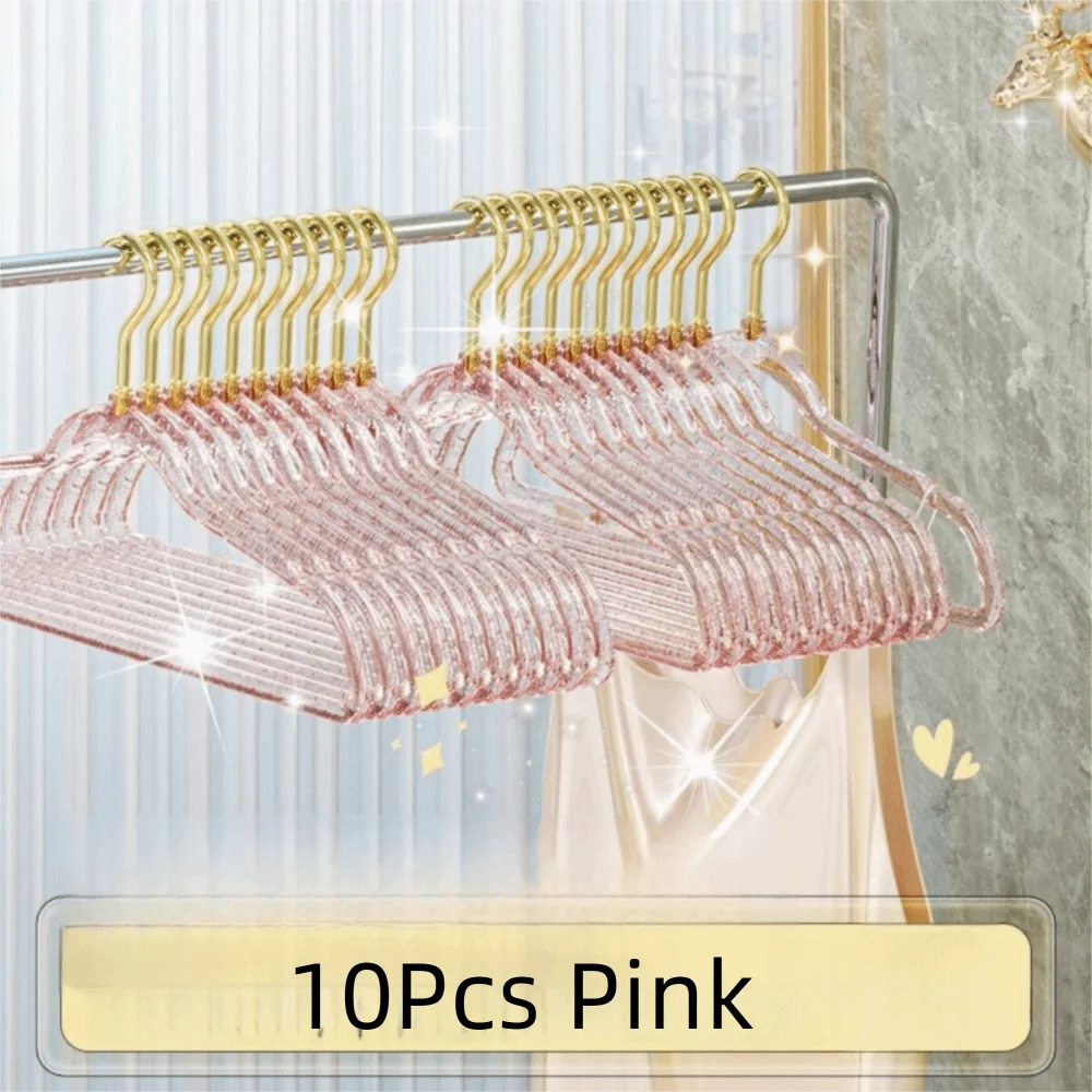 

10Pcs Thickened Transparent Glitter Hangers Non-marking Non-slip Clothes Drying Rack Non-scratch Space Saving