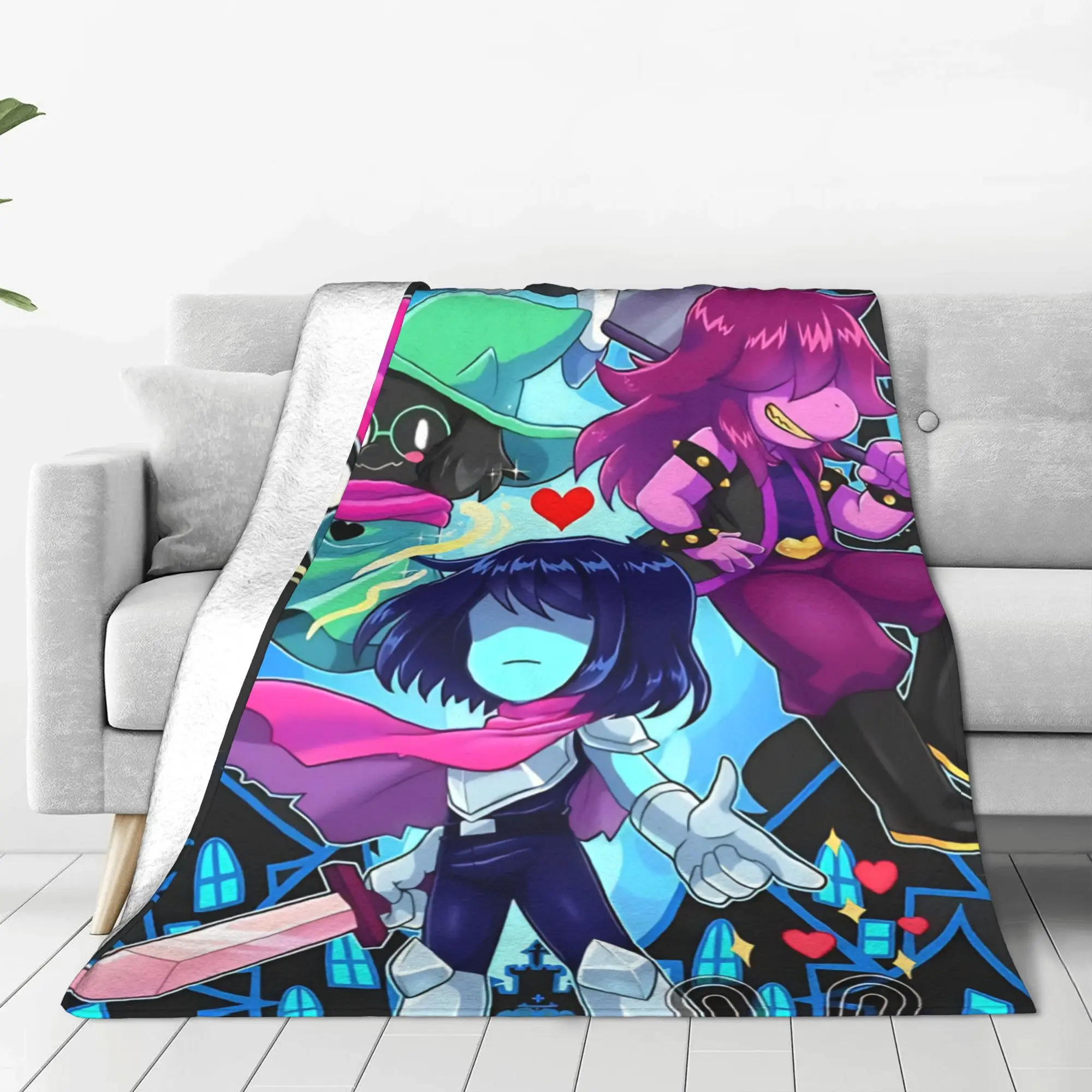 1PC Home Cutecore Retro Pixel Art Warrior  Deltarune Blanket Super Cosy Plush Home Living Room Sofa Halloween