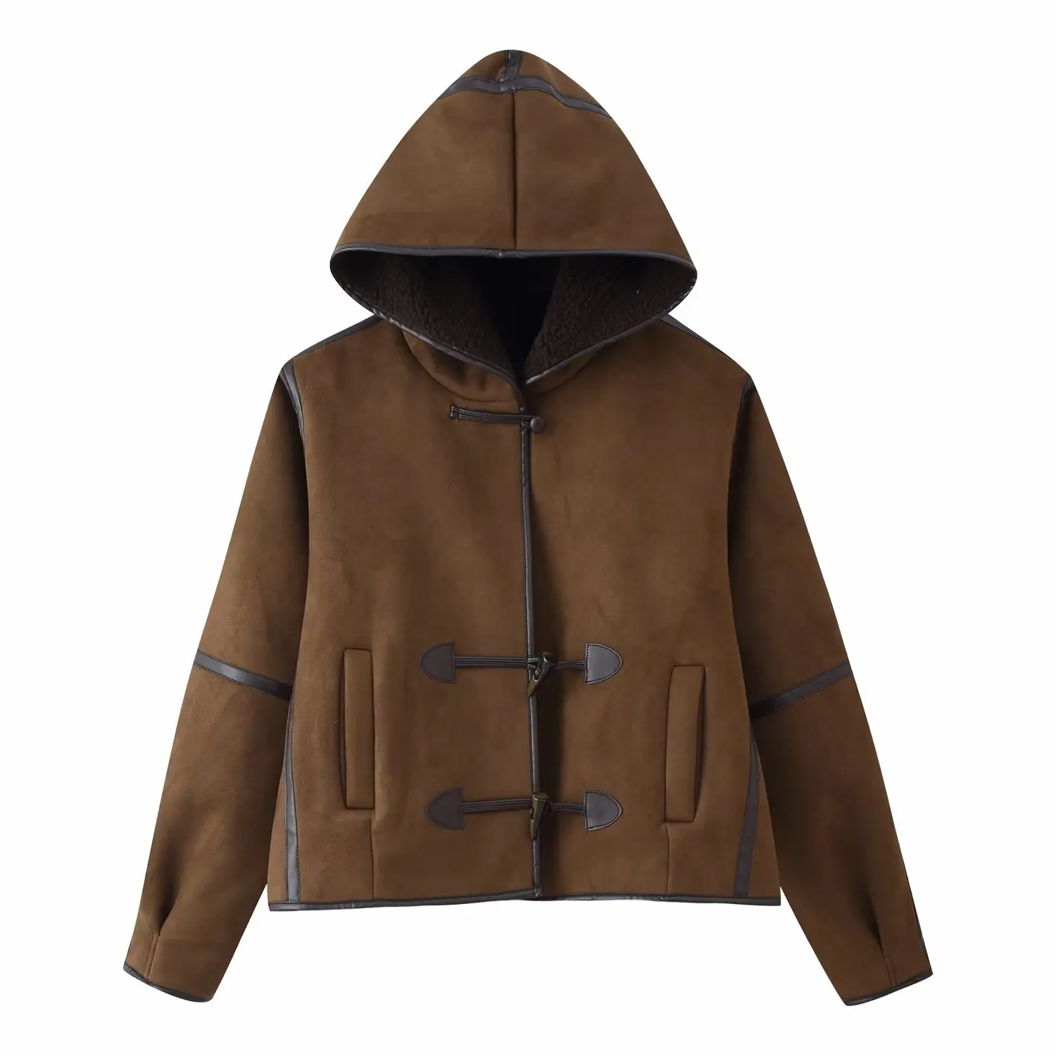 Faionable All-Match-Mantel aus Lammfell mit Kapuze für Damen aus Polyesterstoff, lange Sve-Standversion für die Herbstsaison