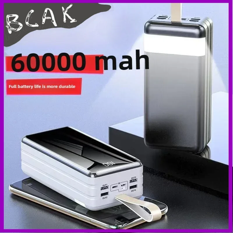 Quality BCAK Full Mirror Power Bank Wholesale Large Capacity 60000 MAh Outdoor Portable Mobile Phone 200000 MAh Mobile Power Sup