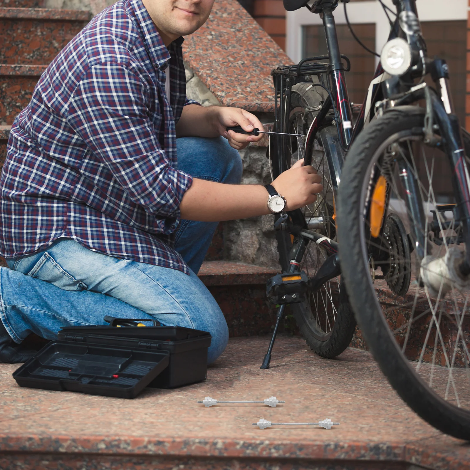 

Bicycle Wheel Truing Stand Thru Axle Adapter for Front Hub Adjustment Steel Bike Repair Tool Compact Portable Design Compatible