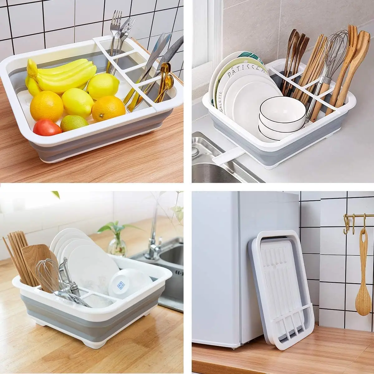 Collapsible Dish Drying Rack Foldable Dinnerware Drainer Organizer Tableware Plate Portable Drying Rack for  Kitchen Storage