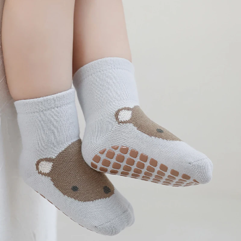3 Pairs/lot 0-3Y Newborn Baby Socks Spring Autumn Floor Socks Pure Cotton Kids Socks Cartoon Middle Tube Non Slip Chlidren Socks