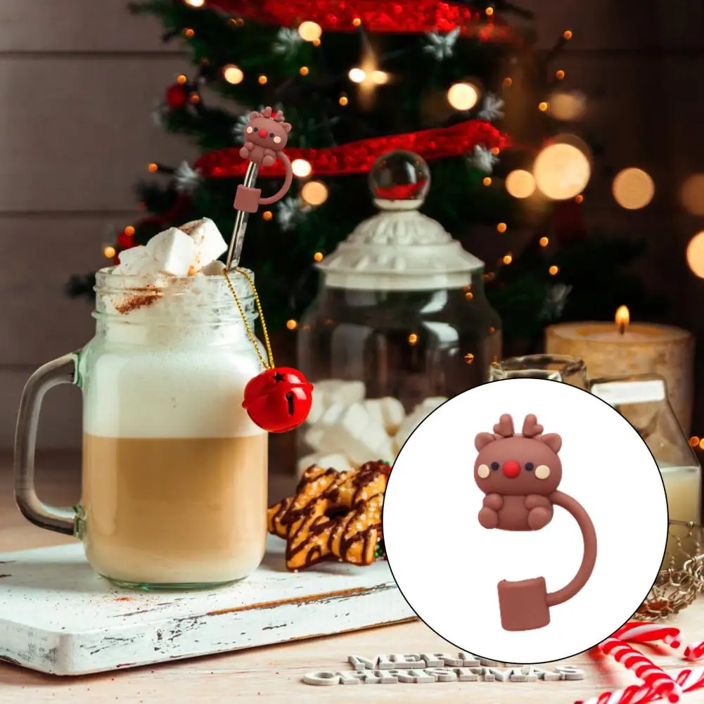 

Christmas Straw Cover Cap for Cup 10mm Xmas Straw Toppers Cap Festive Christmas Straw Toppers Santa Claus for Cup for Xmas