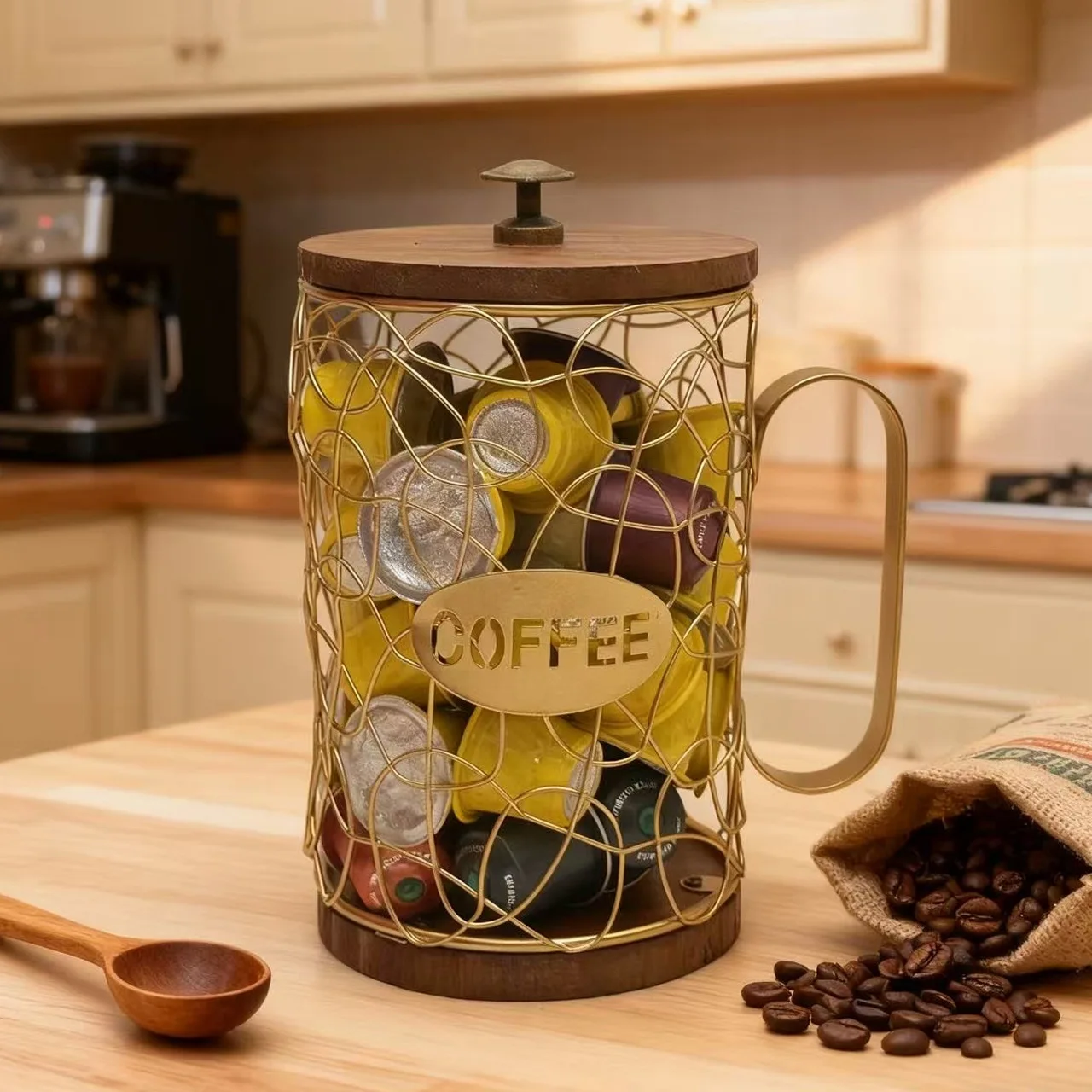 Cesta de almacenamiento de hierro para cápsulas de café nórdicas en forma de Mup de cerveza, cesta de almacenamiento de hierro para dulces y frutas secas, soporte para cápsulas de café