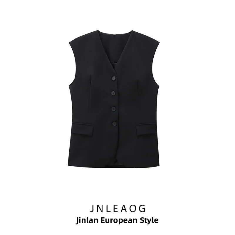 

JNLEAOG Faionable Pure Color ket Design Casual Vest Women's Autumn New Sle V-ne Polyester Fiber Versatile Faionable