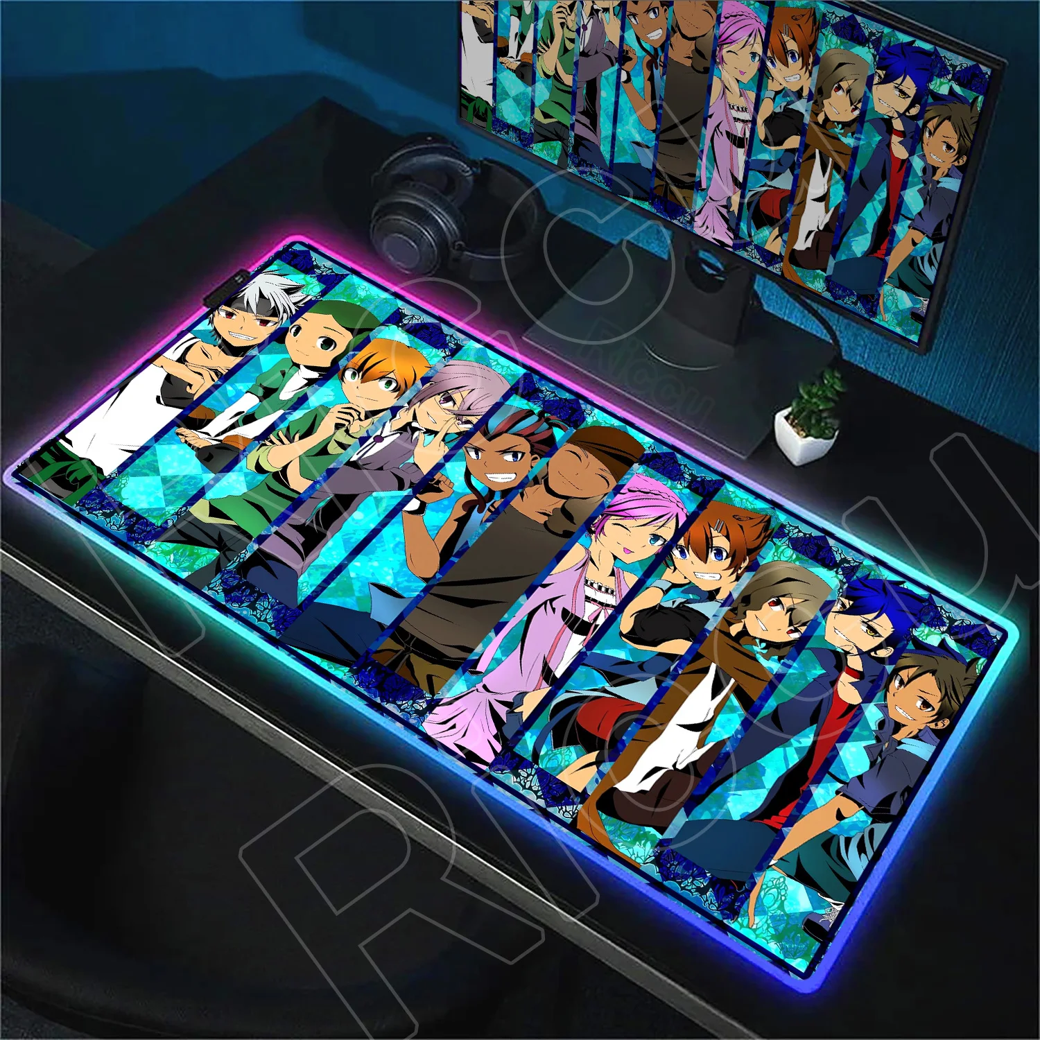 Large Rgb Rubber Non-slip Mouse Mat Anime Inazuma Eleven Keyboard Gaming Mouse Pad with Backlight Carpet LED Gamer Speed Deskmat