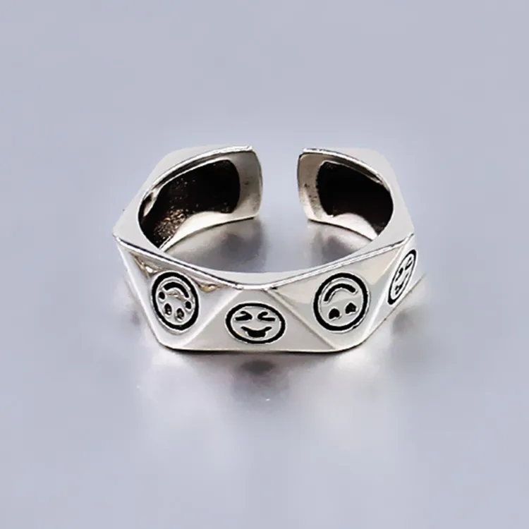 925 Sterling Silver Smiling Face ​Adjustable Rings For Women Engagement Jewelry Accessories Wholesale Envío Gratis Jewellery