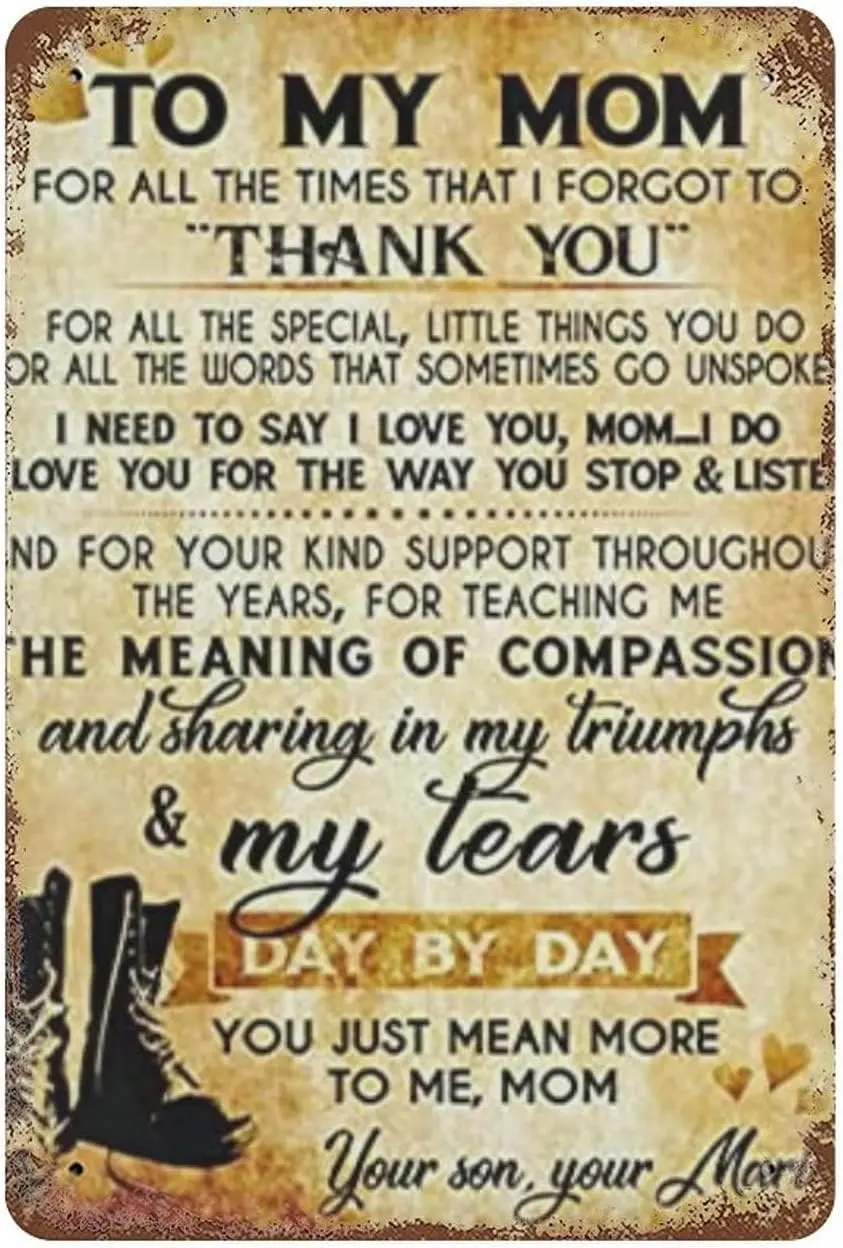 Vintage Metal Tin Sign to My Mom Thank You for All The Special Little Things You Do Wall Art Poster Retro Plaque Wall Decor sign