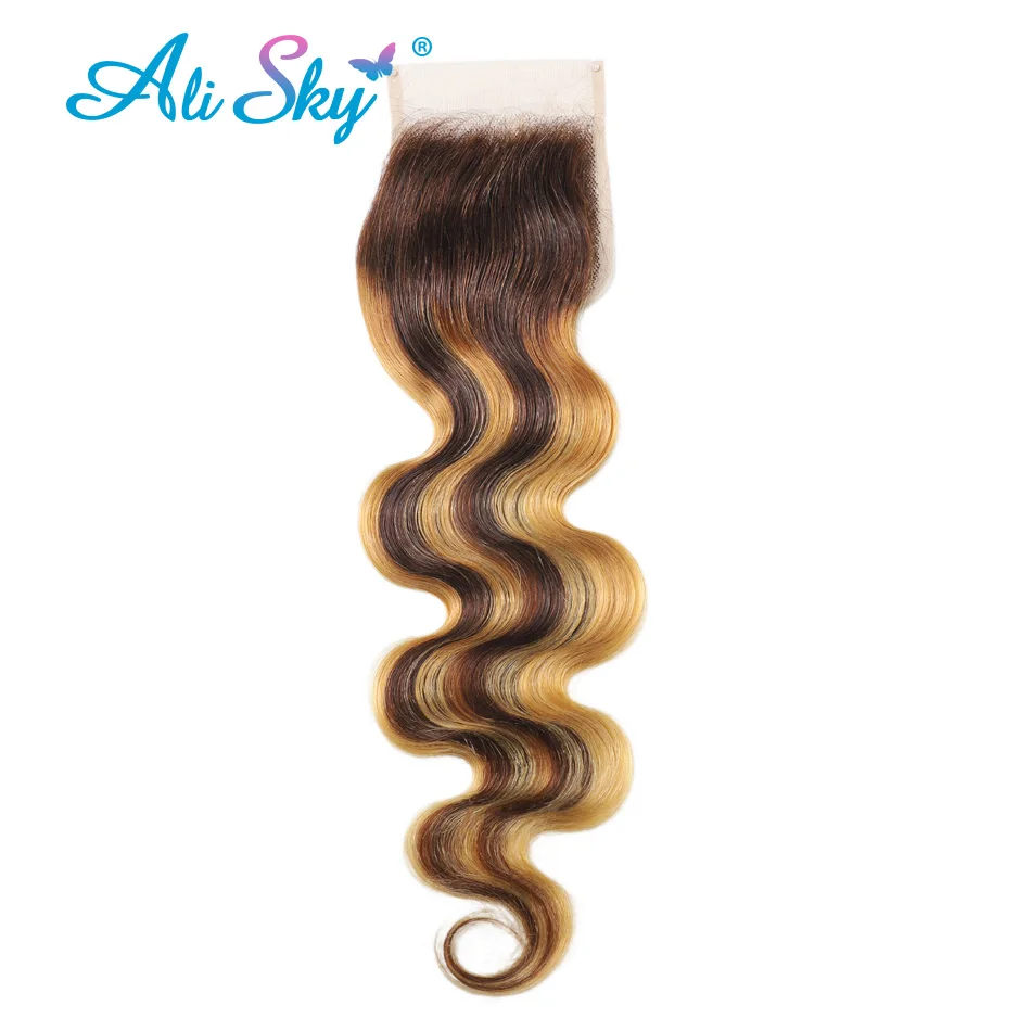 4x4 Transparent Lace Closure p4/27 Highlight Closure Peruvian Body Wave With Baby Hair Pre-Plucked Honey Blonde Lace Closure HD