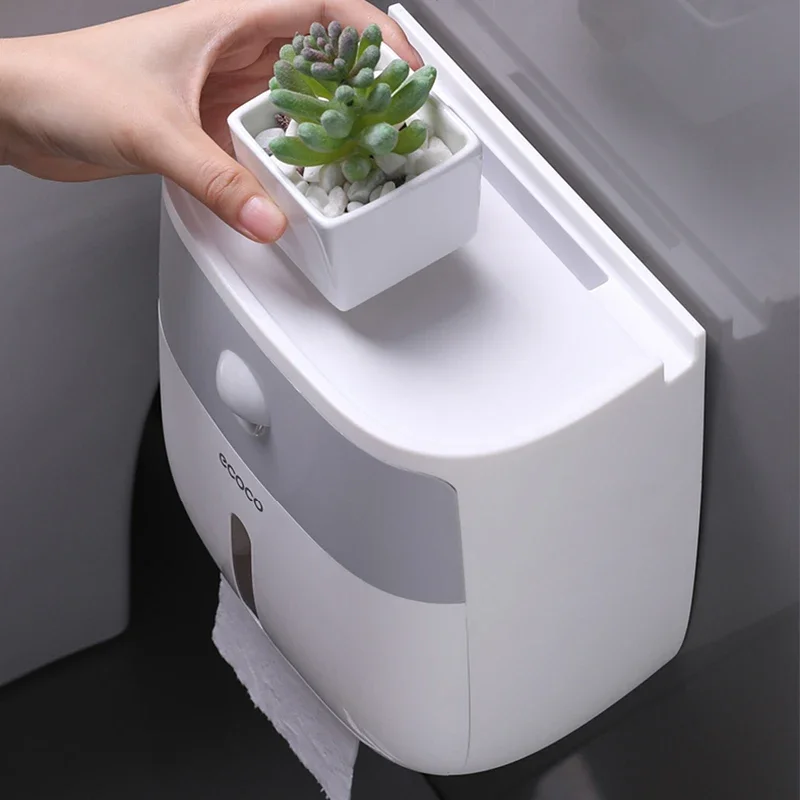 Double Layer Toilet Paper Holder Waterproof Wall Mounted Storage Box Bathroom Shelf Portable Toilet Roll Dispenser Roll Holder