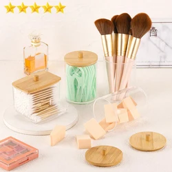 1pc7 Oz Cotton Swab Pads Holder Organize And Store Cotton Buds In Style With Wood Lids Perfect For Bathroom And Apothecary Jars