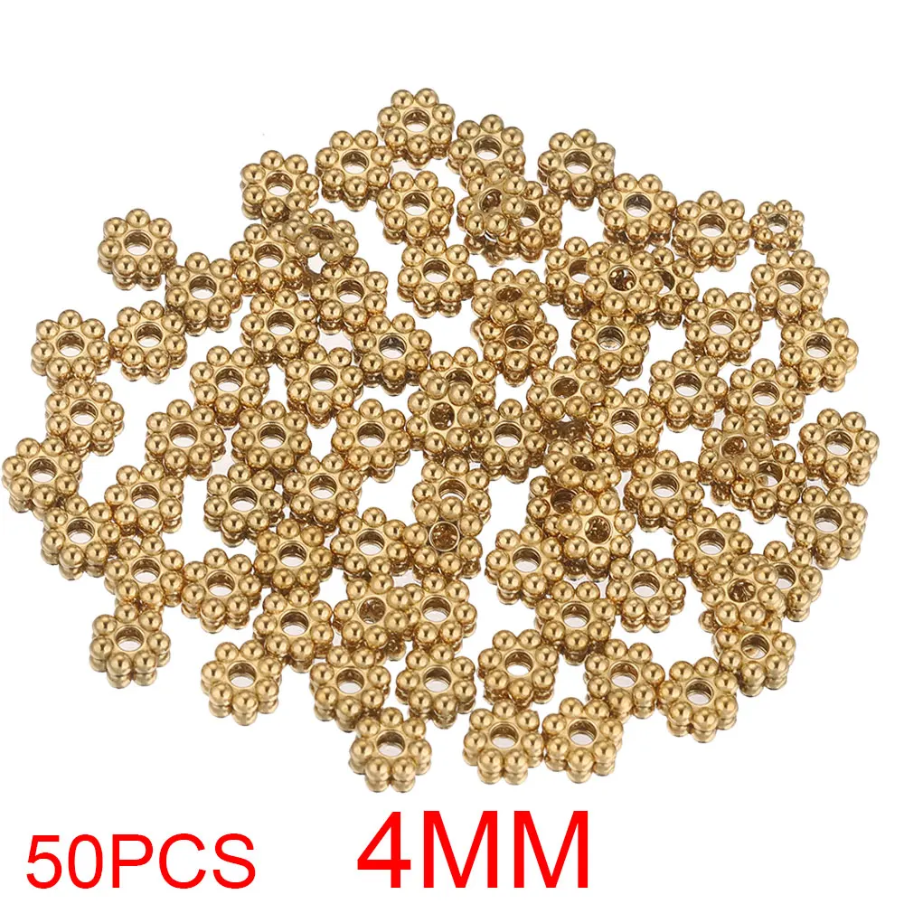 50 Stück Edelstahl Gänseblümchen Schneeflocke Blume Spacer Perlen vergoldet lose Perlenkappe für DIY Handarbeiten Schmuckherstellung Armband
