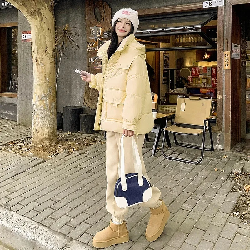 Chaqueta de algodón con capucha para mujer, corte holgado, otoño e invierno, nuevo estilo, versión coreana, abrigo corto versátil de talla grande para persona