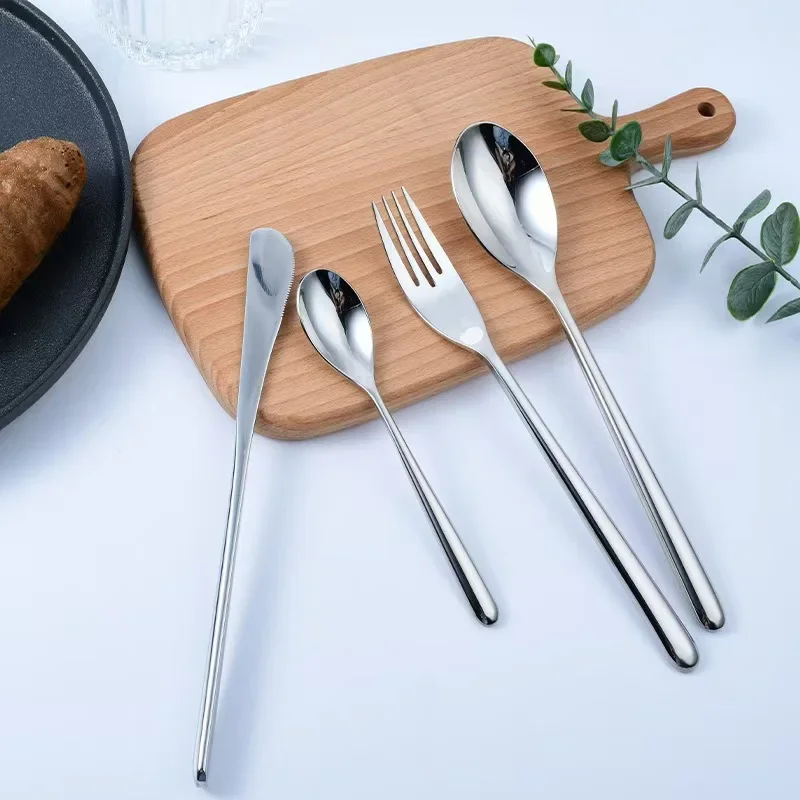 Stainless Steel 24-Piece Dinnerware Set High-End Moonlight Cutlery including Knives Forks Spoons