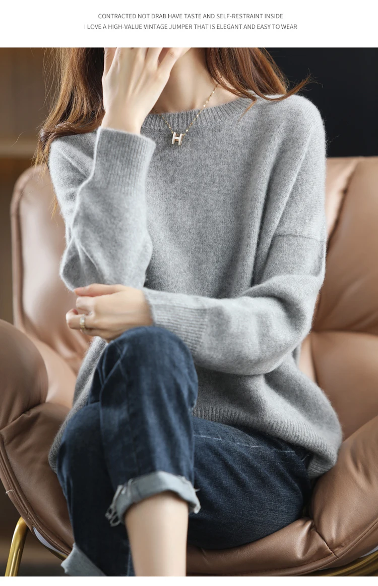 

Cusual Fashion Merino Wool Sweater Solid Color O-Neck Pullover Loose Long Sleeve Knitwear Warm Soft Autumn Winter Clothing Tops