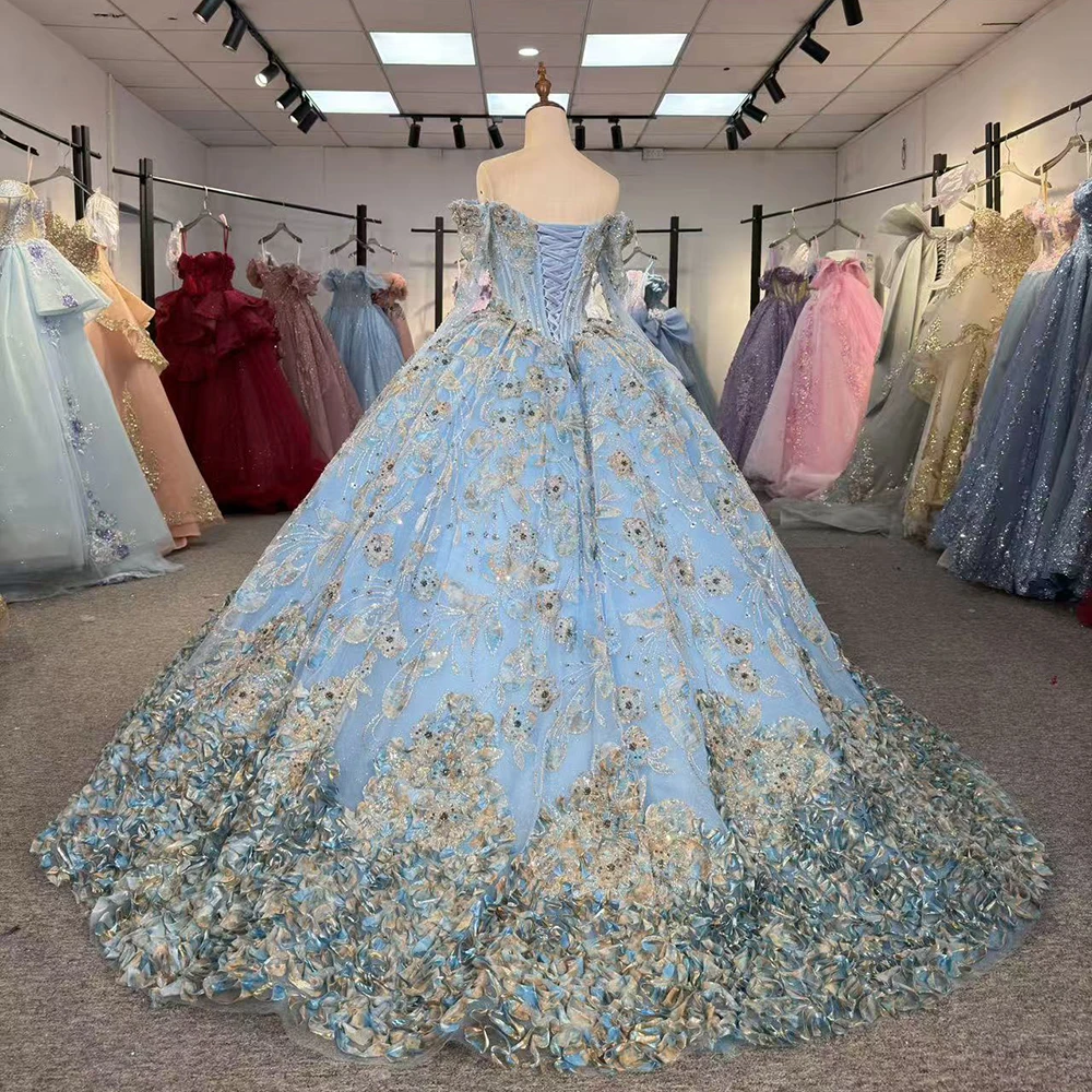 Ball Gown Dress for Girls Bow Tiered V Neck Flowers Prom Dresses Wedding Party Gown Customized vestidos de 15 años quinceañeras
