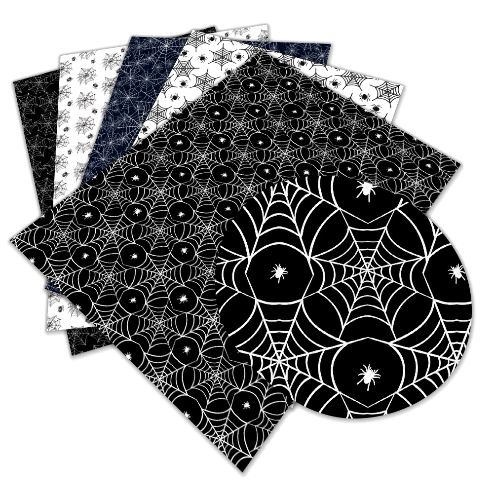 horror Hallowmas Spider web Cartoon Print Artificial leather DIY Earring Hair Bow Bag Crafts  faux Leather  22X30CM litchi