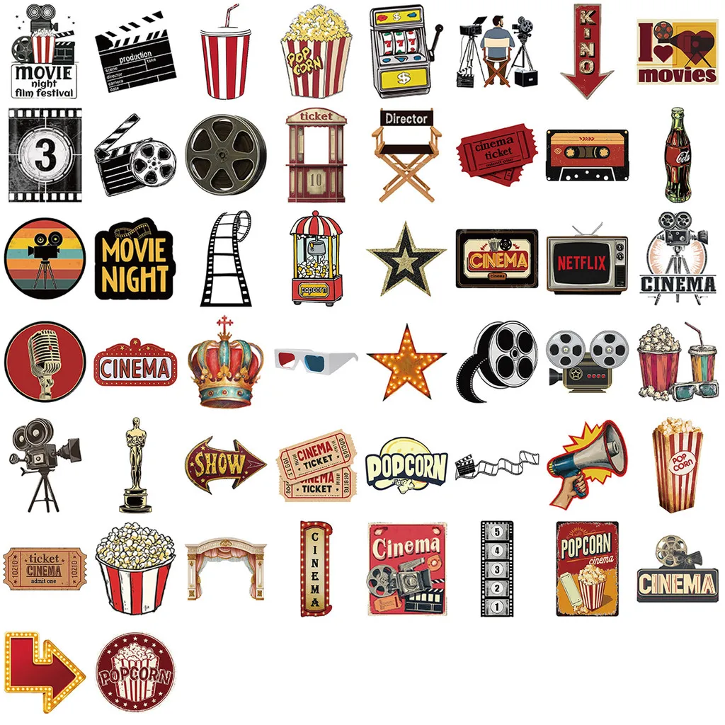 50 pçs dos desenhos animados retro clássico filme elementos graffiti adesivos-à prova dwaterproof água diy decoração decalques para guitarras animeworlds loja