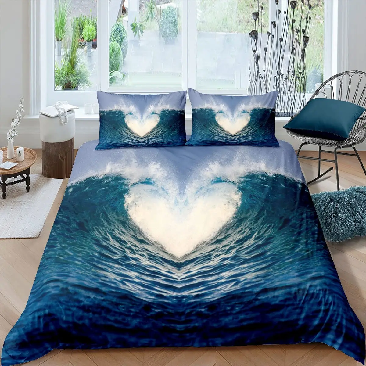 Ocean Wave Bedding Set Comforter Cover for Kids Boys Girls Teens Hawaiian Beach Underwater Duvet Cover Room Decor Full Size