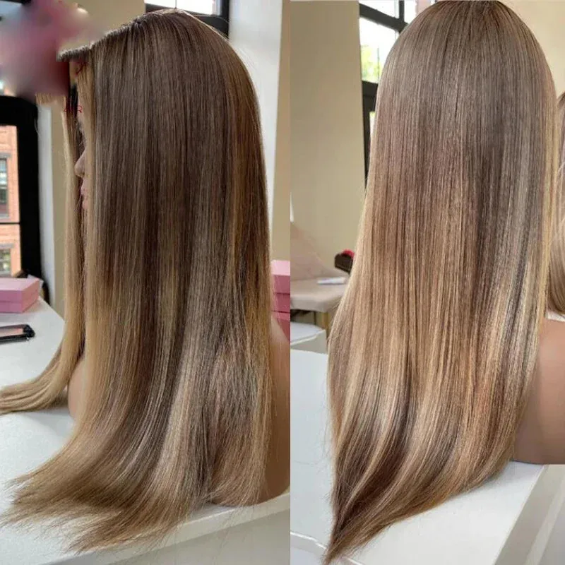 

Парик 13x4 Парики фронта шнурка Темно-русый Карамельно-коричневый Мелирование