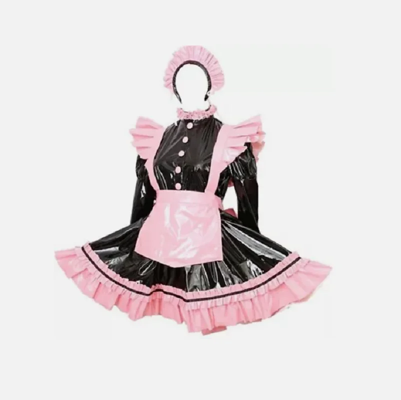 

Sissy Girl Maid Black PVC Lockable Dress cosplay costume Customiza