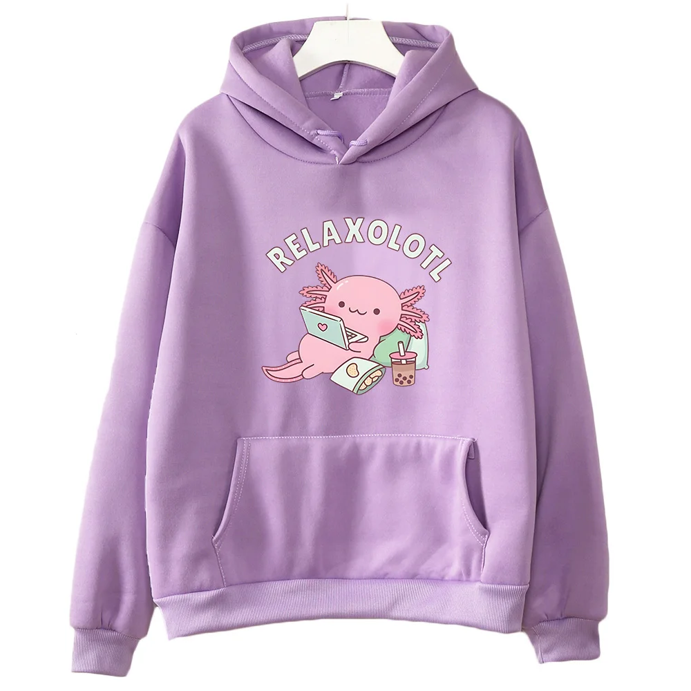 Axolotl-Sweats à capuche Boba Milk Tea pour femmes, Style coréen, Vêtements Kawaii PVD, Sweat à capuche graphique de dessin animé, Hiver, Sourire