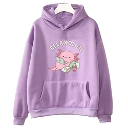 Moletons feminino Axolotl Boba com leite, estilo coreano, moletons kawaii, capuz gráfico dos desenhos animados, roupas de inverno