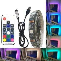 DC 5V USB LED 스트립 5050 방수 RGB LED 빛 유연한 50CM 1M 2M TV 배경 조명에 대 한 3 17Key 원격 추가