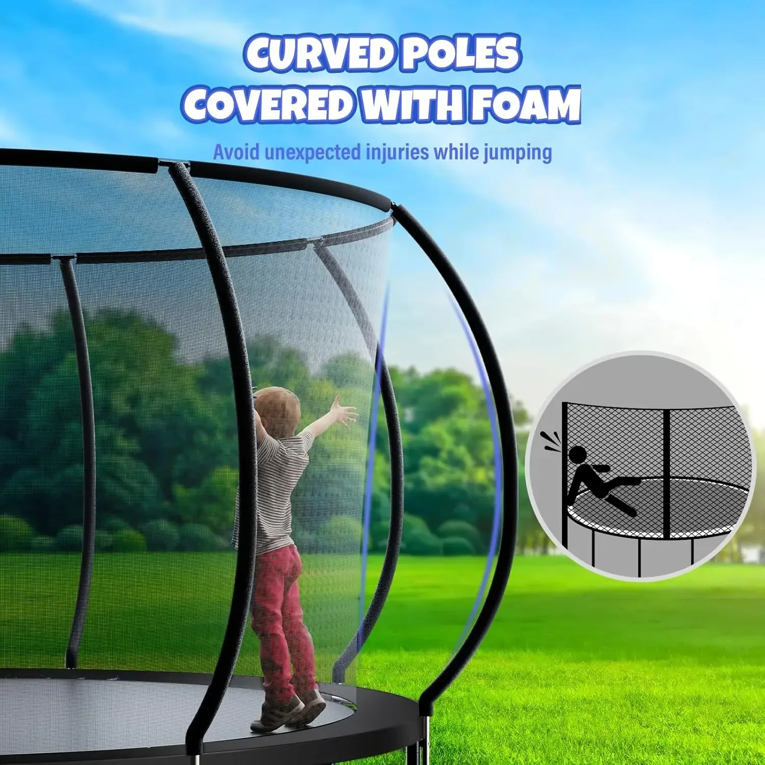 12FT 14FT Trampoline, Outdoor Trampolines for Kids and Adults, Recreational Trampoline with Enclosure Net