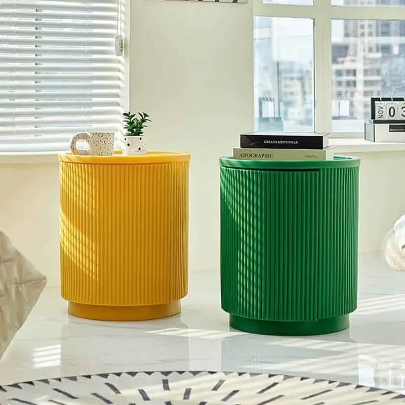 

Nordic Plastic Circular Coffee Table, Double Layer Storage Side Table, Bedroom Bedside Table, Creative Storage Cabinet Furniture