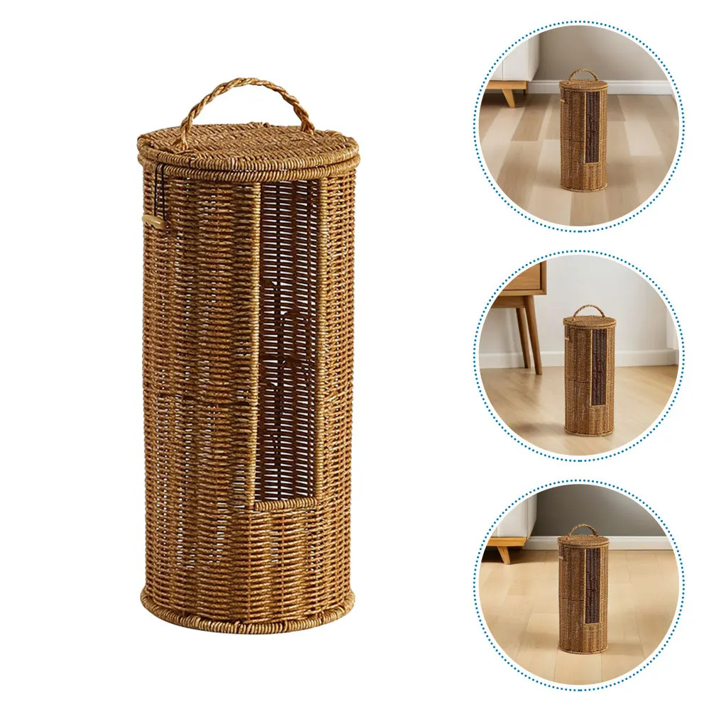 

Round With Lid Handmade Plastic Organizer For Towels Toilet Paper Hotel Home Woven Container Cover Decorative Hamper Lid