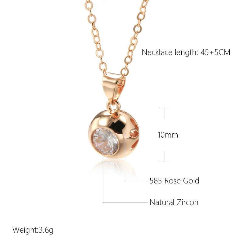 SYOUJYO Sparking Natural Zircon Round Pendant Necklace For Women 585 Rose Gold Color Trend New Jewelry Christmas Party Gift