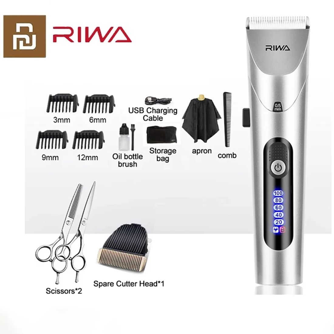 

Mi RIWA Hair Clipper Professional Electric Trimmer With LED Screen Washable Rechargeable Men Strong Power Steel Cutter Head