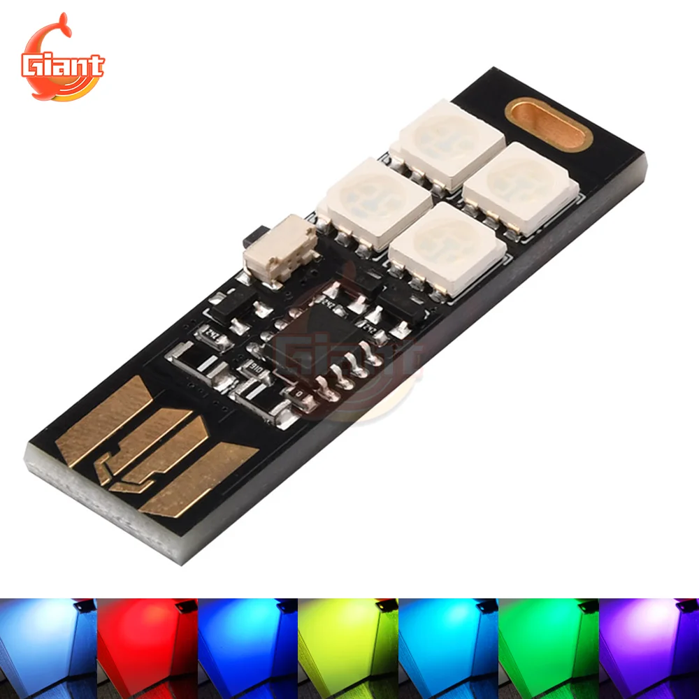 3V-5V Mini USB LED Light 5050 RGB 4LEDs Switch Control Board 7-color Variable Night Light Portable Touch Sensor USB Card Light