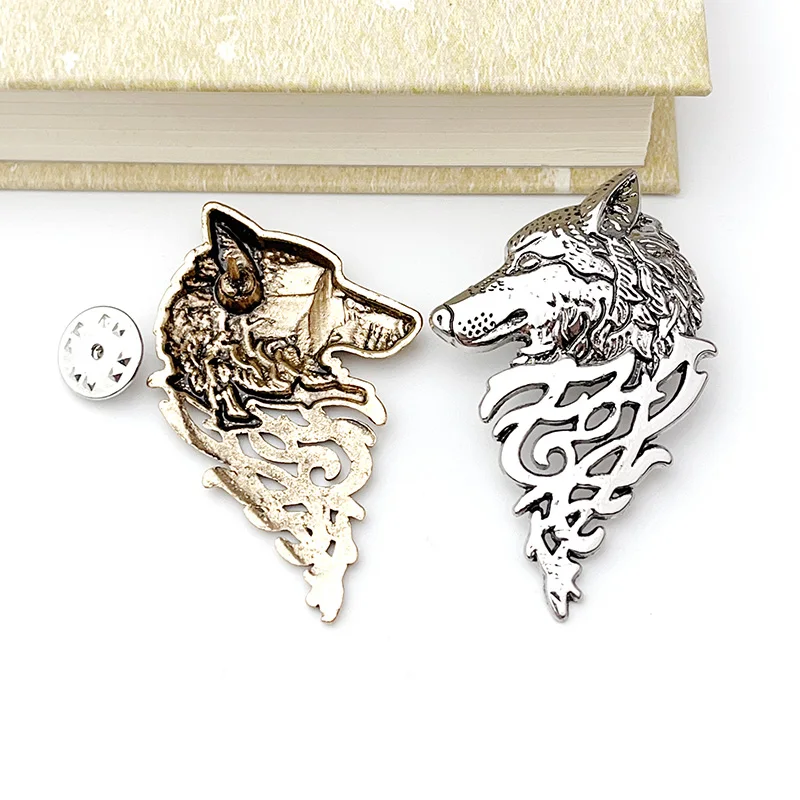 European American Fashion Vintage Wolf Head Brooch Metal Animal Pins For Men's Suit Coat Jewelry Accessories Collar Pin