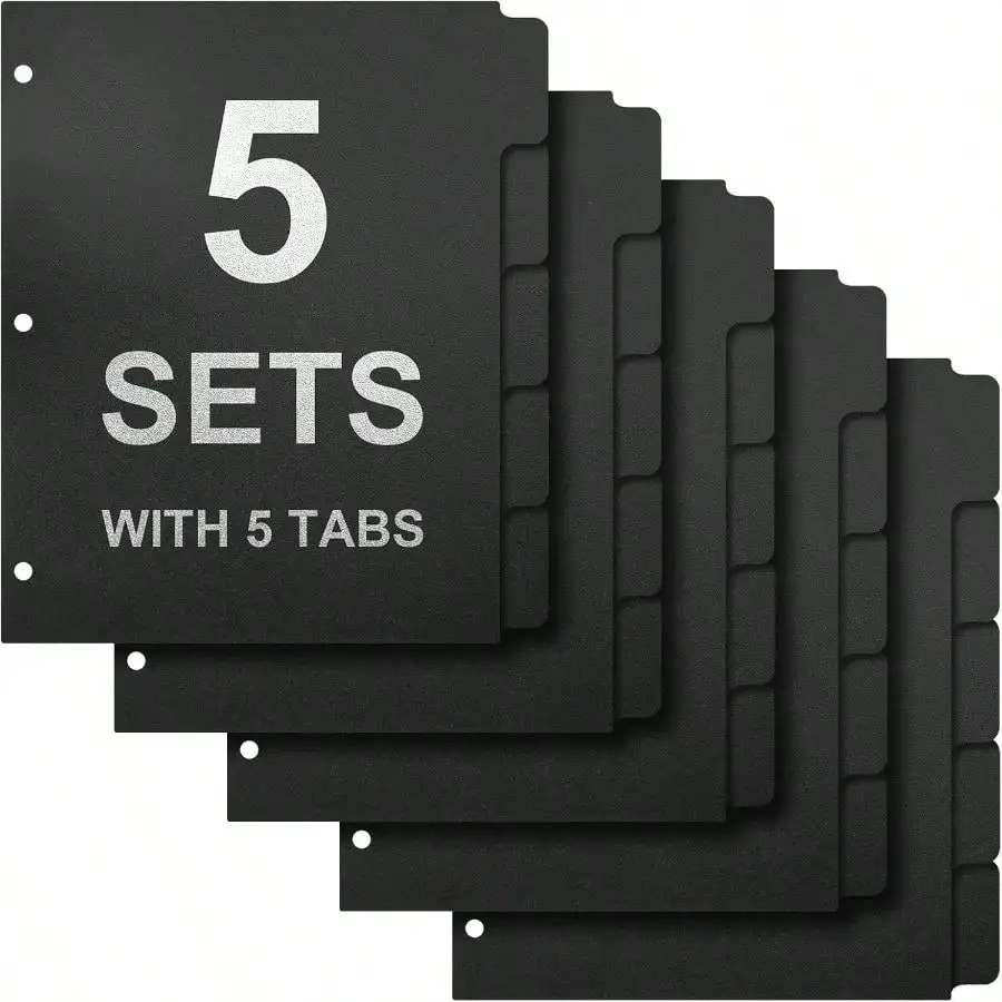 

3 Ring Binder Dividers With 5 Tabs, Write Erase Plastic Binder Dividers Durable 3 Hole Punch Dividers Letter - Size 1/5 Cut Big Tabs Dividers, 10 Set, 50 Dividers Total